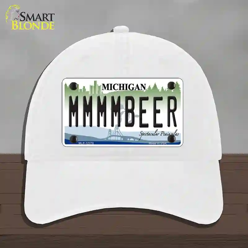 HAT14-MLP-12278 Michigan MMMMBeer Novelty License Plate Hat, Unconstructed Cotton - White