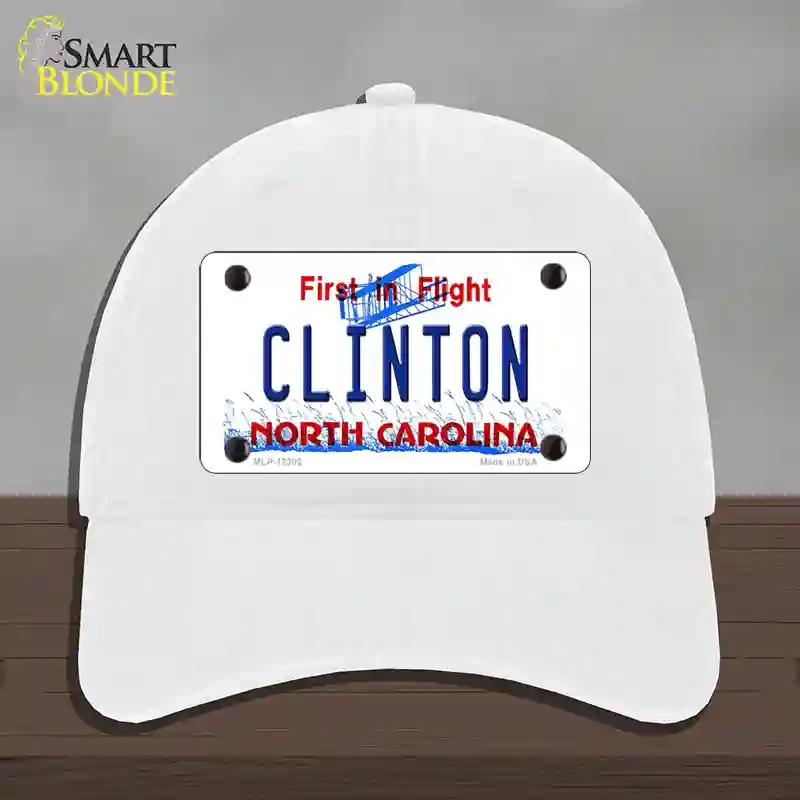 HAT14-MLP-12302 North Carolina Clinton Novelty License Plate Hat, Unconstructed Cotton - White