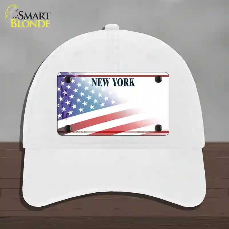 HAT14-MLP-12442   York Liberty American Flag Novelty License Plate Hat, Unconstructed Cotton - White