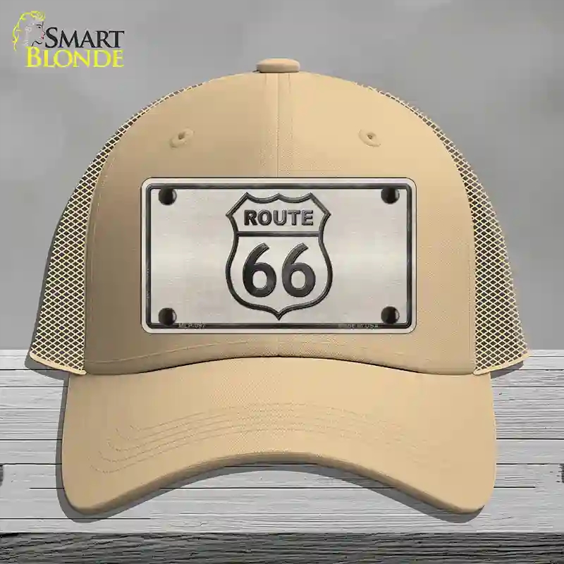 HAT15-MLP-097 Route 66 Shield White Novelty License Plate Hat, Mesh - Khaki