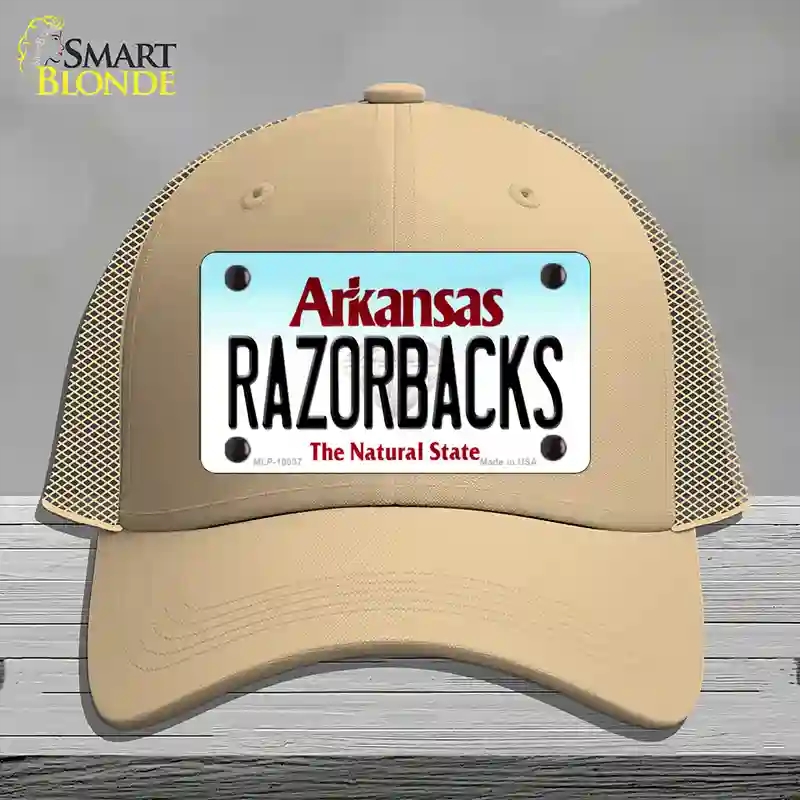 HAT15-MLP-10037 Razorbacks Arkansas Novelty License Plate Hat, Mesh - Khaki