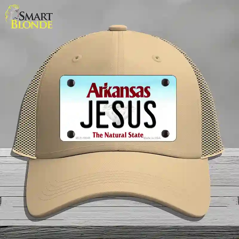 HAT15-MLP-10048 Jesus Arkansas Novelty License Plate Hat, Mesh - Khaki