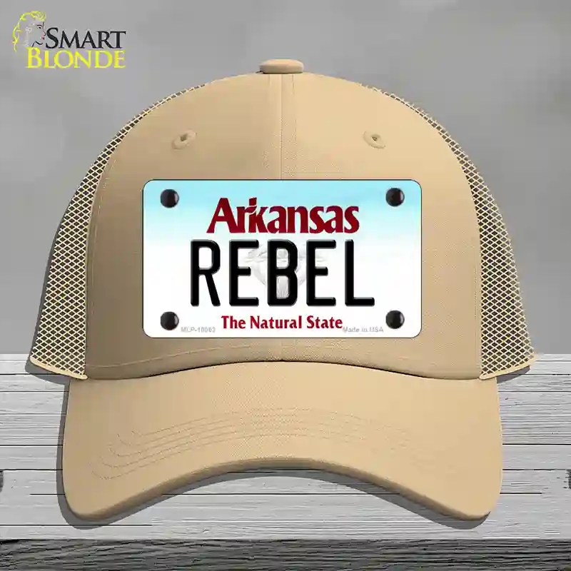 HAT15-MLP-10063 Rebel Arkansas Novelty License Plate Hat, Mesh - Khaki