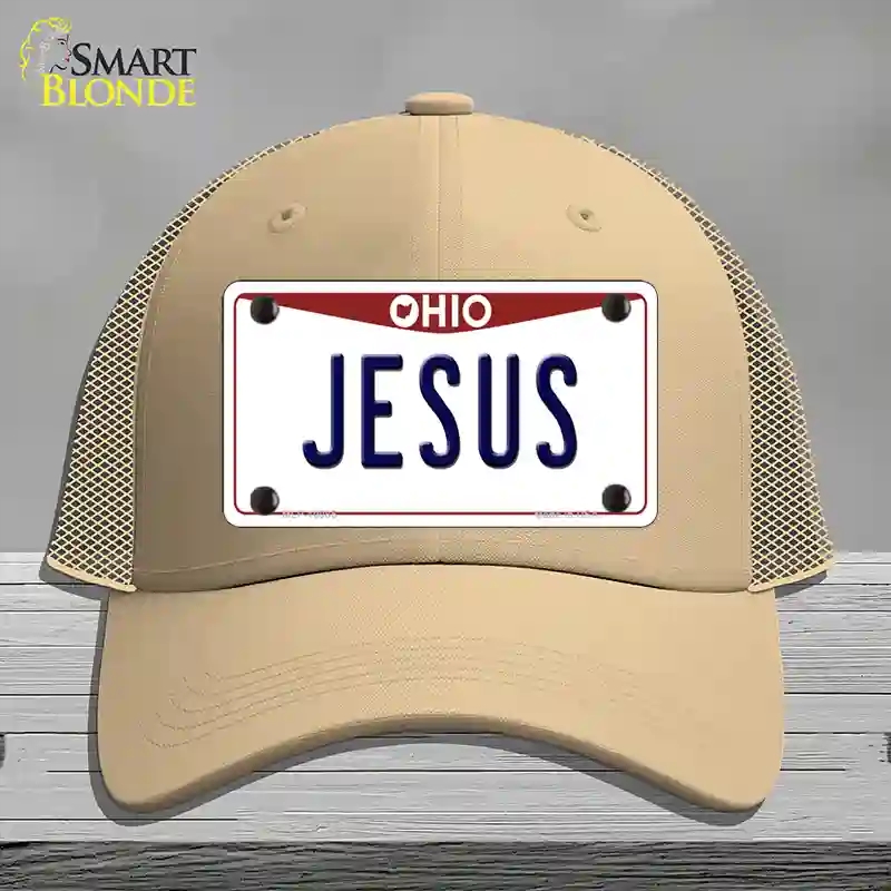 HAT15-MLP-10085 Jesus Ohio Novelty License Plate Hat, Mesh - Khaki
