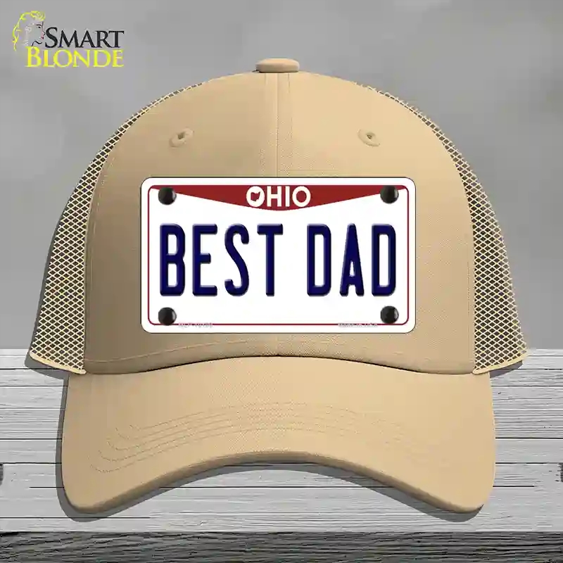 HAT15-MLP-10100 Best Dad Ohio Novelty License Plate Hat, Mesh - Khaki