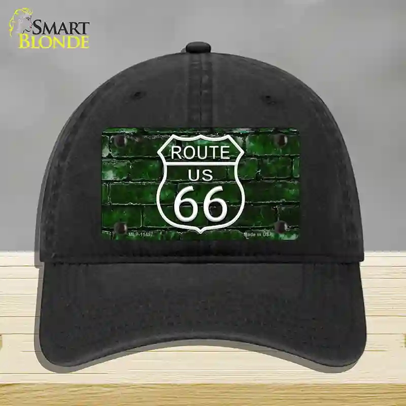 HAT07-MLP-11457 Route 66 Green Brick Wall Novelty License Plate Hat, Unconstructed Cotton - Black