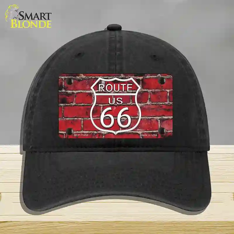 HAT07-MLP-11458 Route 66 Red Brick Wall Novelty License Plate Hat, Unconstructed Cotton - Black