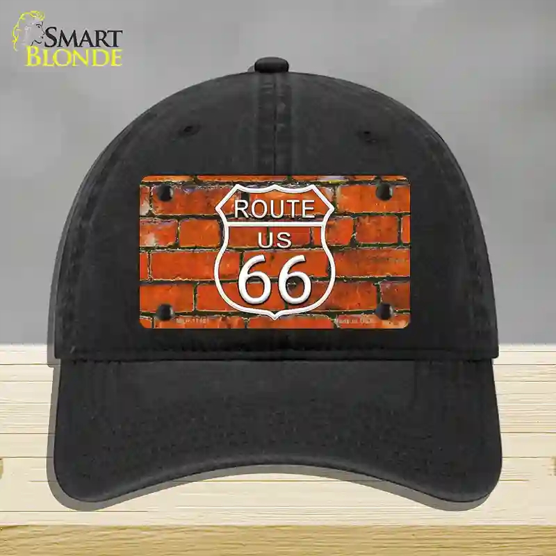 HAT07-MLP-11461 Route 66 Orange Brick Wall Novelty License Plate Hat, Unconstructed Cotton - Black