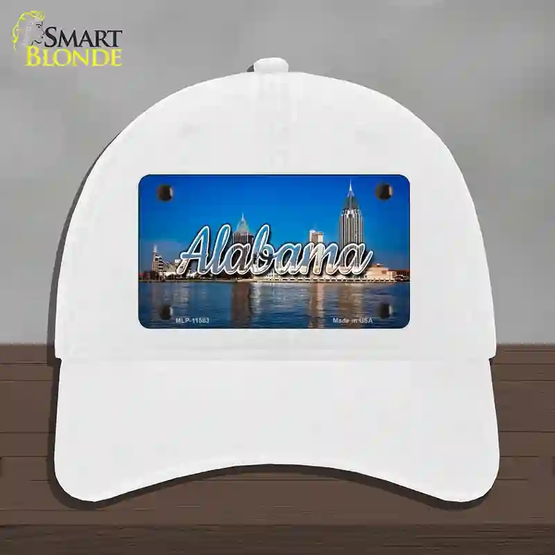 HAT14-MLP-11583 Alabama City Skyline State Novelty License Plate Hat, Unconstructed Cotton - White