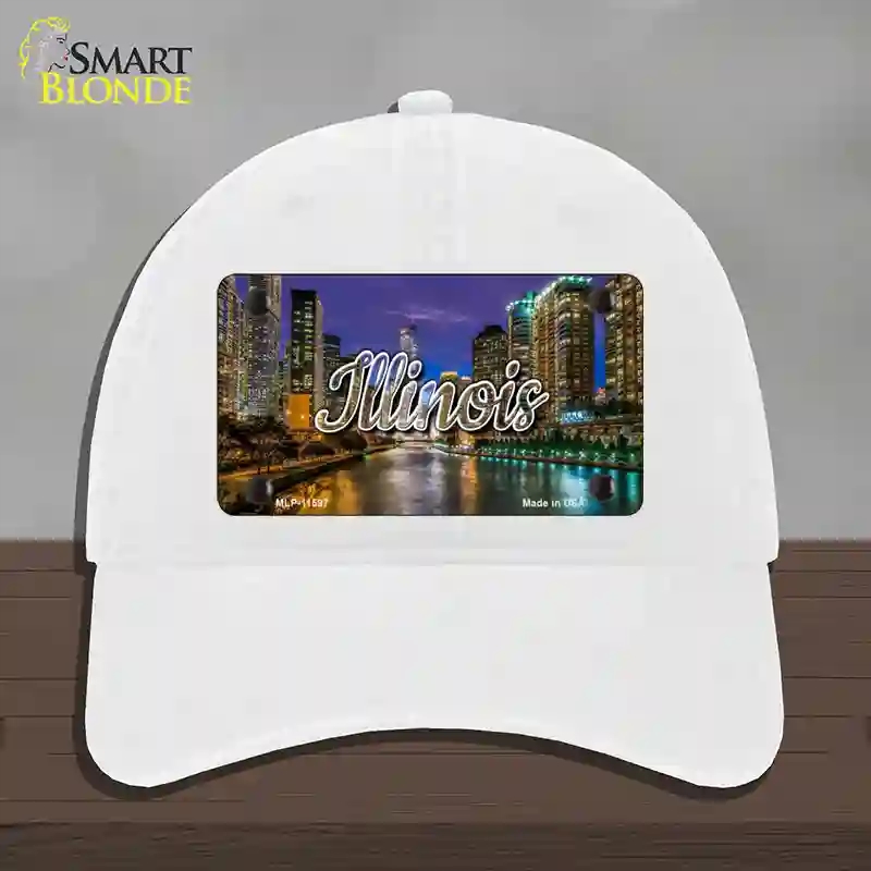 HAT14-MLP-11597 Illinois River City Lights State Novelty License Plate Hat, Unconstructed Cotton - White