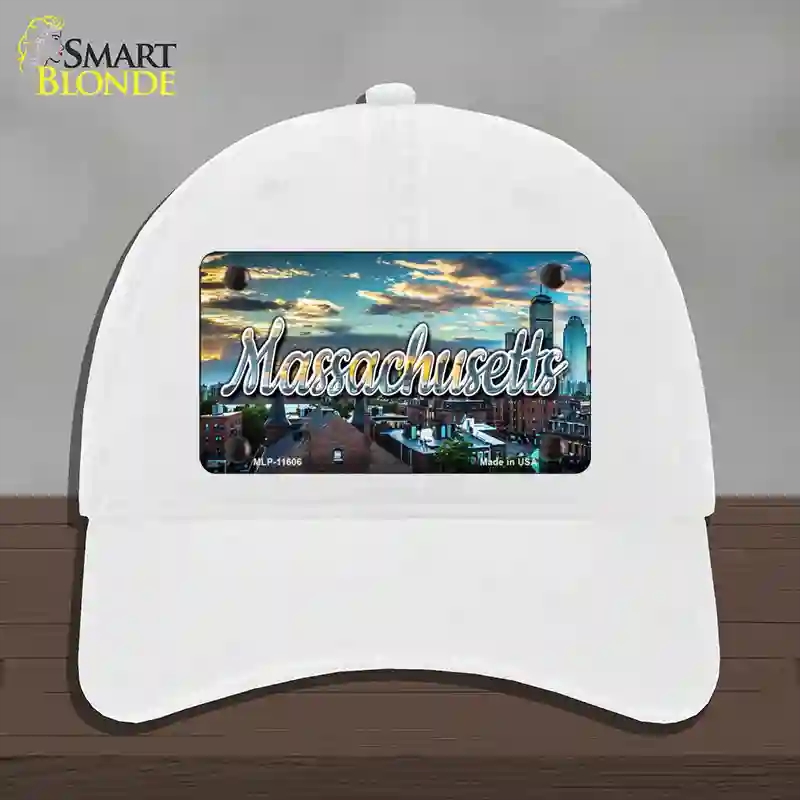 HAT14-MLP-11606 Massachusetts Sunset Skyline State Novelty License Plate Hat, Unconstructed Cotton - White