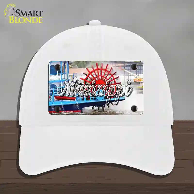 HAT14-MLP-11609 Mississippi Boat State Novelty License Plate Hat, Unconstructed Cotton - White