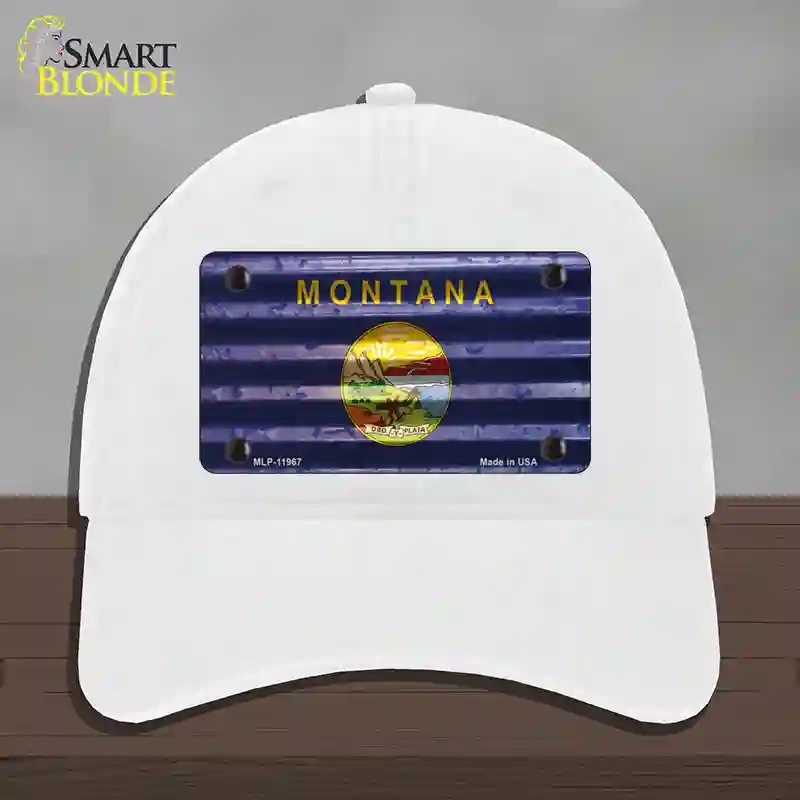 HAT14-MLP-11967 Montana Corrugated Flag Novelty License Plate Hat, Unconstructed Cotton - White
