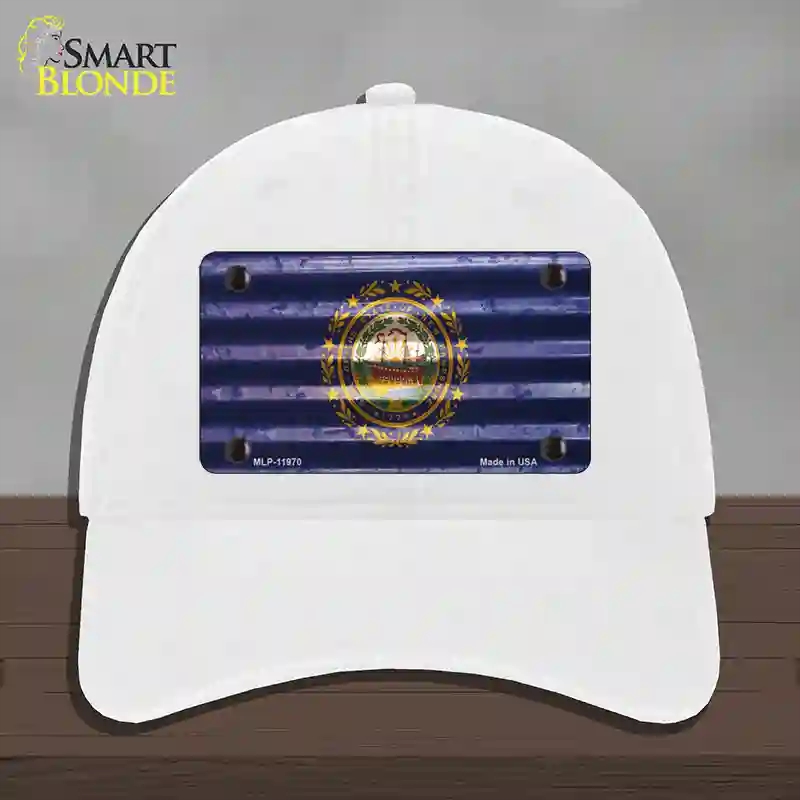 HAT14-MLP-11970   Hampshire Corrugated Flag Novelty License Plate Hat, Unconstructed Cotton - White