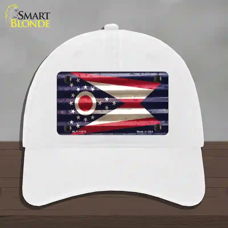 HAT14-MLP-11976 Ohio Corrugated Flag Novelty License Plate Hat, Unconstructed Cotton - White