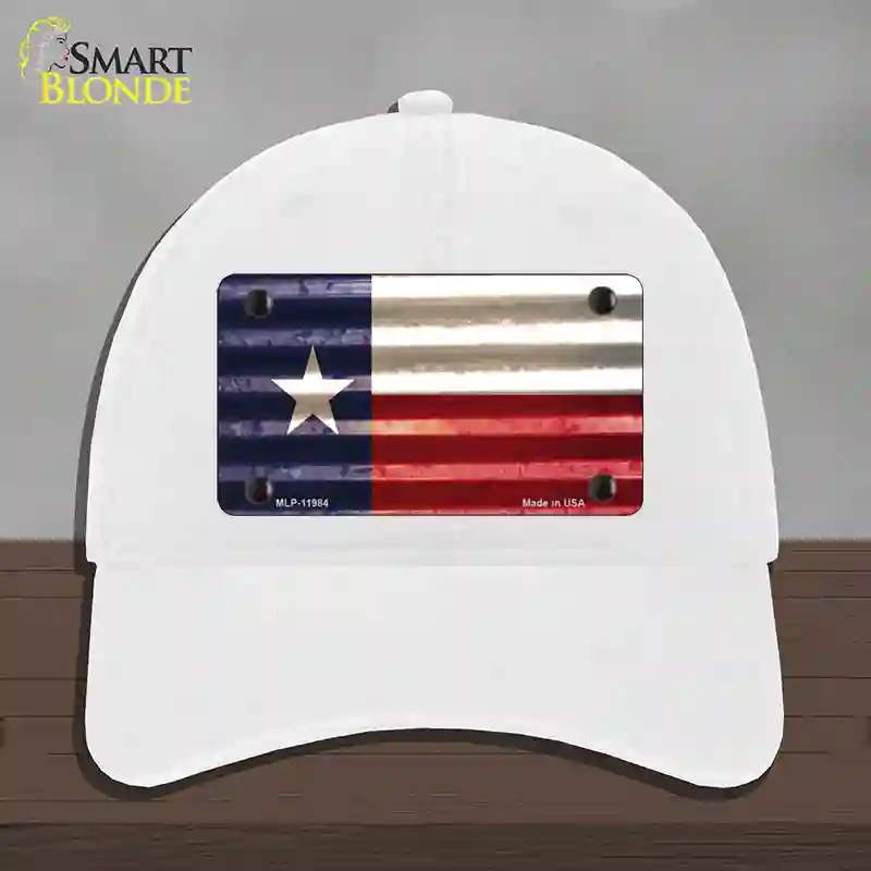 HAT14-MLP-11984 Texas Corrugated Flag Novelty License Plate Hat, Unconstructed Cotton - White