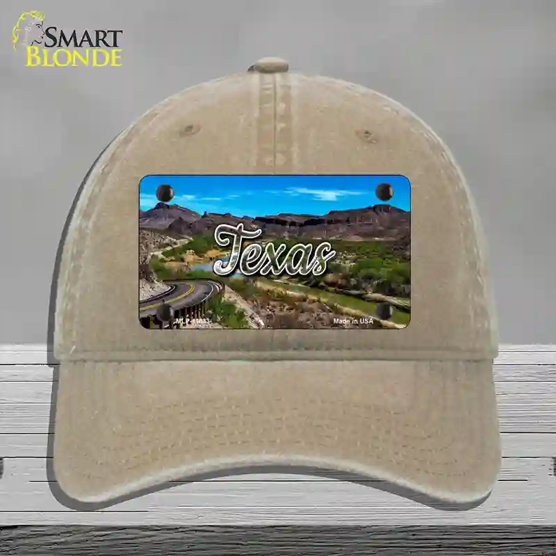 HAT09-MLP-11633 Texas Open Mountain Road State Novelty License Plate Hat, Unconstructed Cotton - Khaki