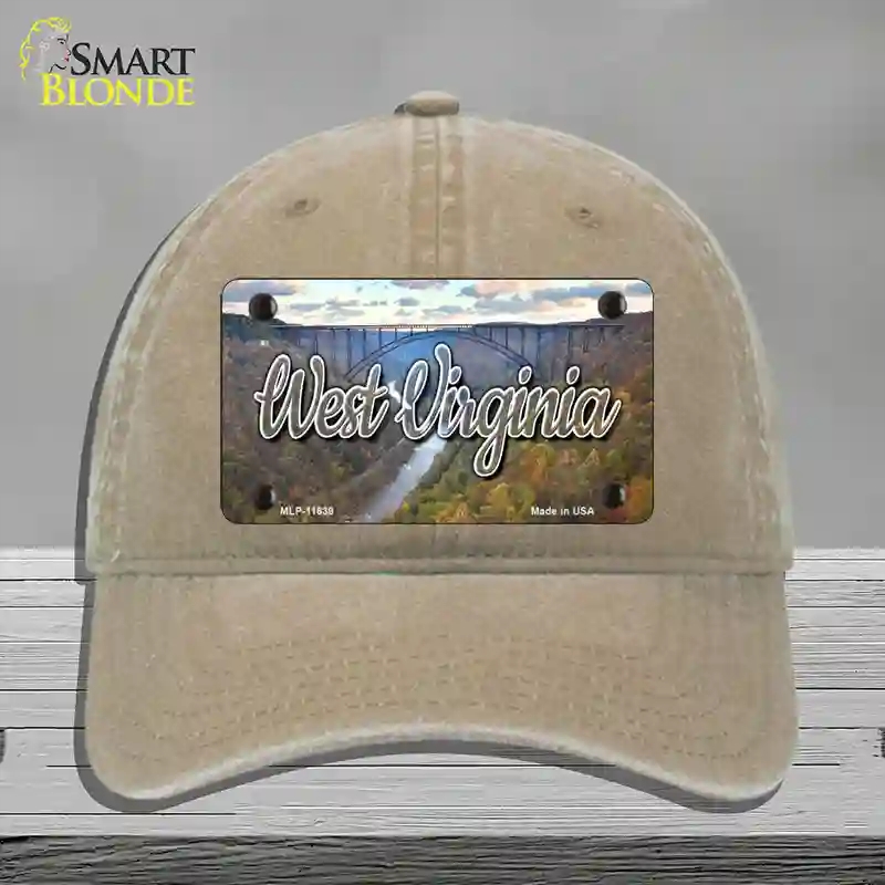 HAT09-MLP-11639 West Virginia River Bridge State Novelty License Plate Hat, Unconstructed Cotton - Khaki