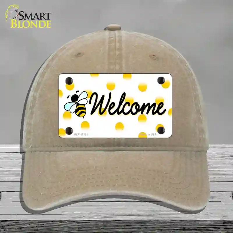 HAT09-MLP-11721 Welcome Bee Novelty License Plate Hat, Unconstructed Cotton - Khaki