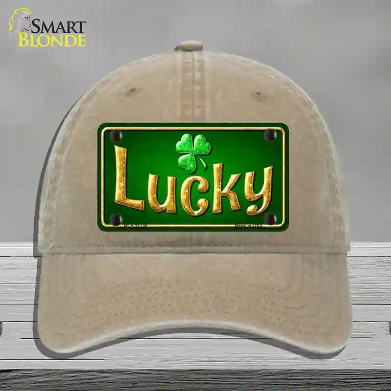HAT09-MLP-11739 Lucky Irish Novelty License Plate Hat, Unconstructed Cotton - Khaki