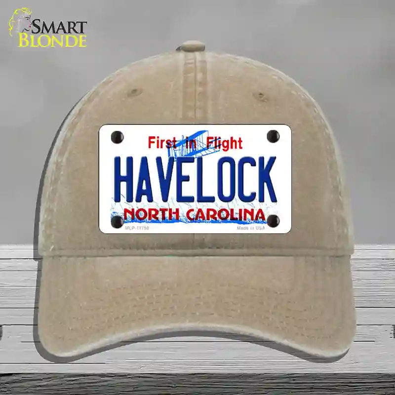 HAT09-MLP-11750 Havelock North Carolina State Novelty License Plate Hat, Unconstructed Cotton - Khaki