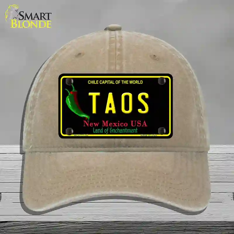 HAT09-MLP-11752 Taos   Mexico Black State Novelty License Plate Hat, Unconstructed Cotton - Khaki