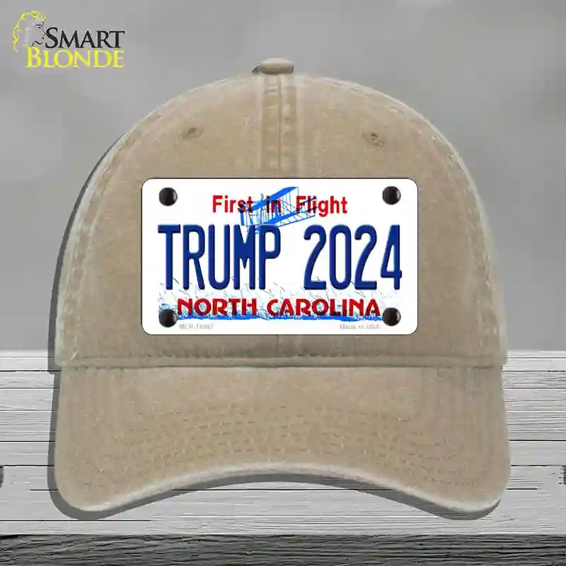 HAT09-MLP-11847 Trump 2024 North Carolina Novelty License Plate Hat, Unconstructed Cotton - Khaki