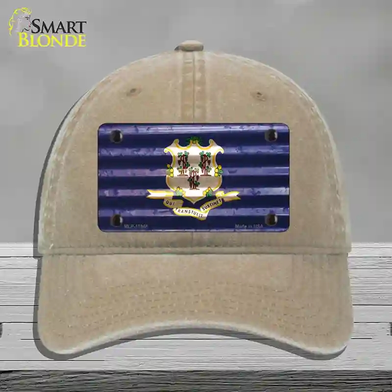 HAT09-MLP-11948 Connecticut Corrugated Flag Novelty License Plate Hat, Unconstructed Cotton - Khaki