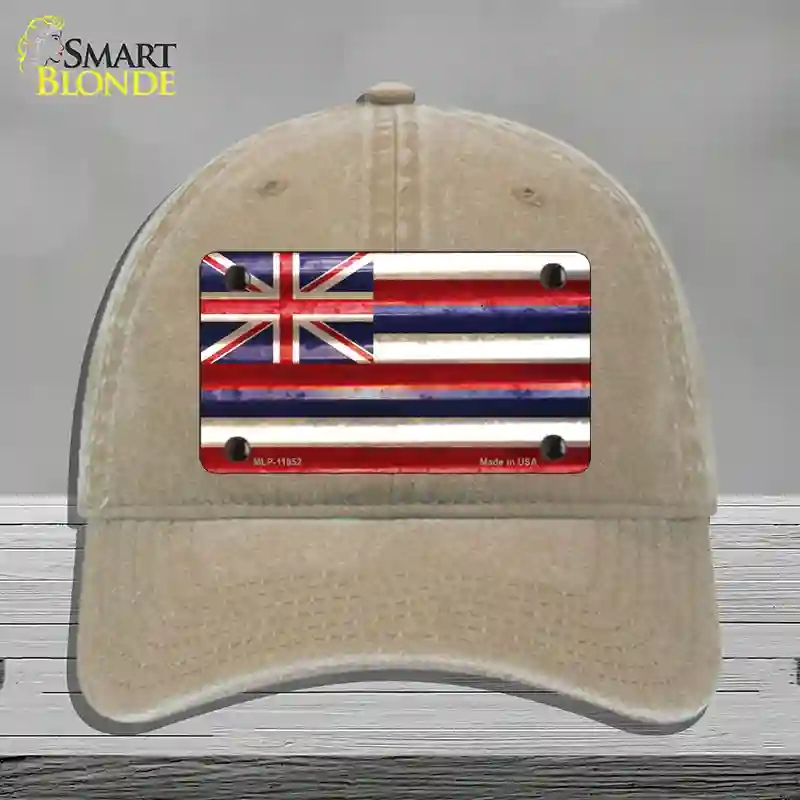 HAT09-MLP-11952 Hawaii Corrugated Flag Novelty License Plate Hat, Unconstructed Cotton - Khaki