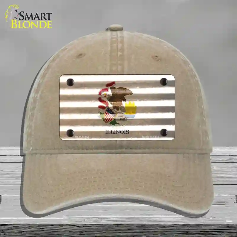 HAT09-MLP-11954 Illinois Corrugated Flag Novelty License Plate Hat, Unconstructed Cotton - Khaki