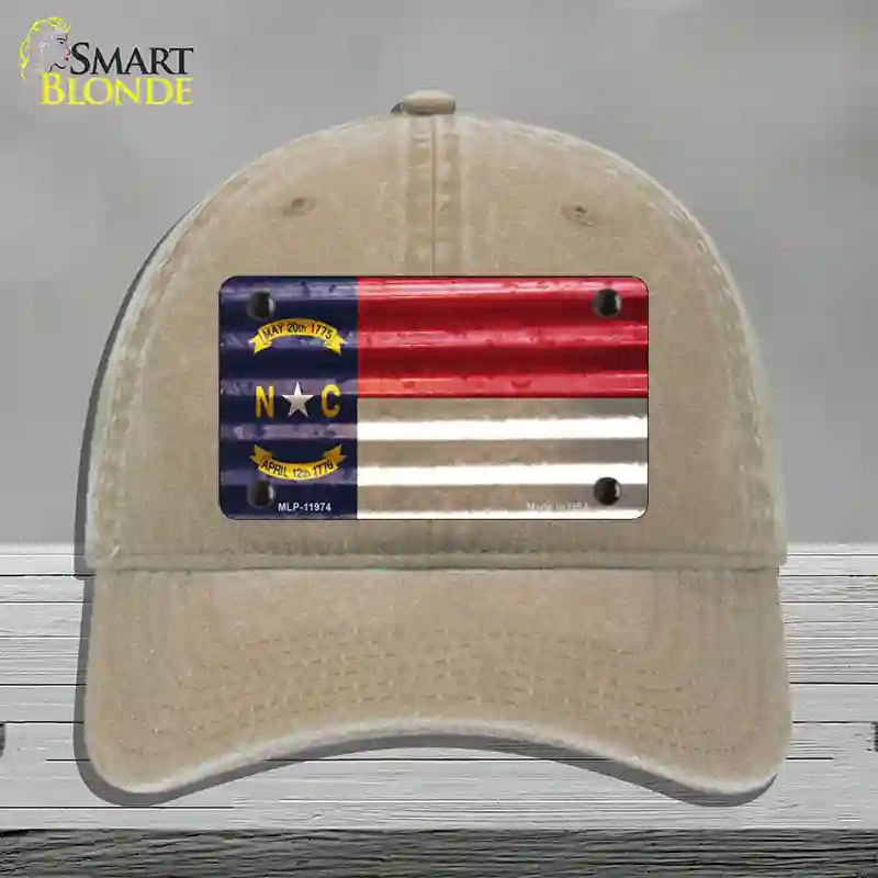 HAT09-MLP-11974 North Carolina Corrugated Flag Novelty License Plate Hat, Unconstructed Cotton - Khaki
