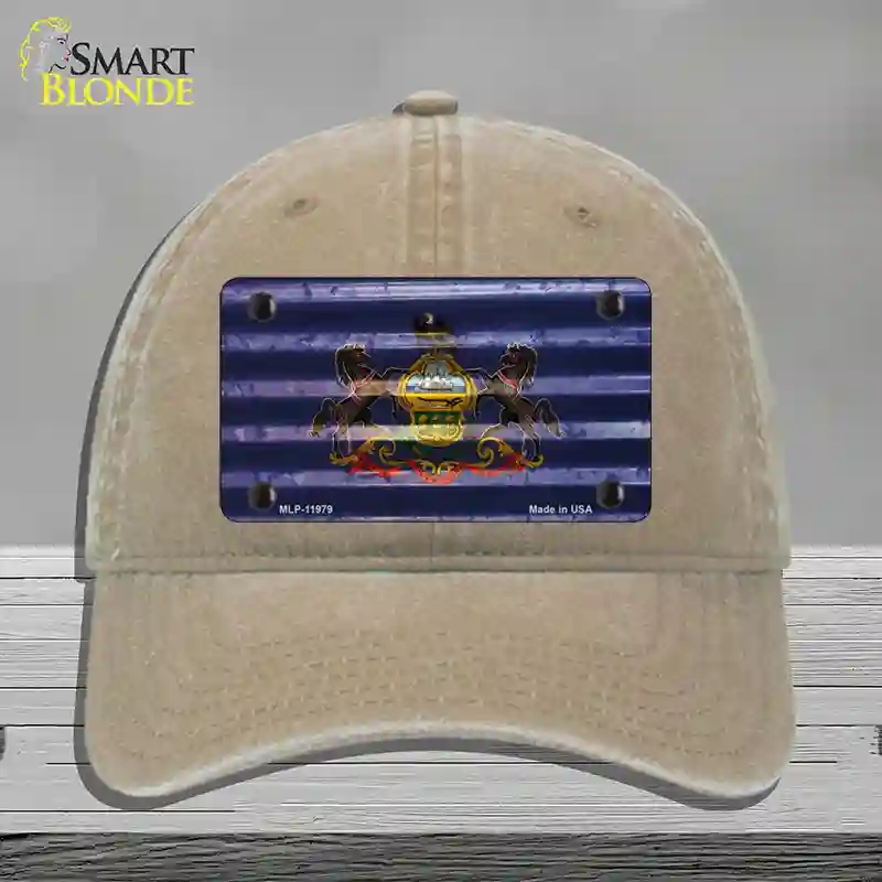 HAT09-MLP-11979 Pennsylvania Corrugated Flag Novelty License Plate Hat, Unconstructed Cotton - Khaki