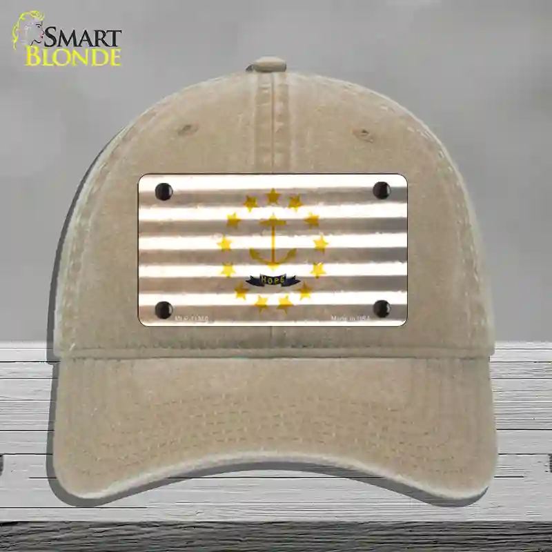 HAT09-MLP-11980 Rhode Island Corrugated Flag Novelty License Plate Hat, Unconstructed Cotton - Khaki