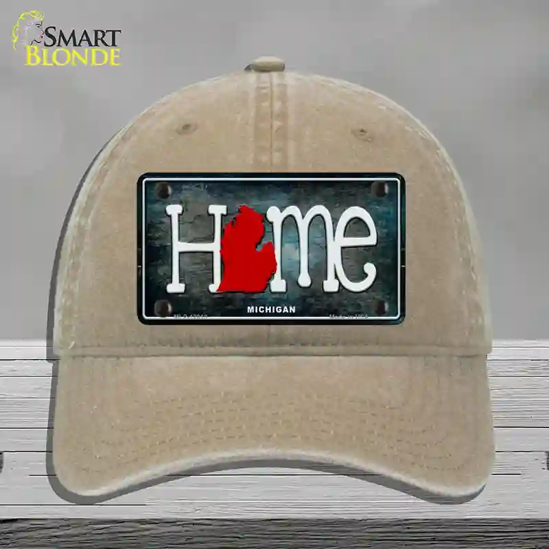 HAT09-MLP-12013 Michigan Home State Outline Novelty License Plate Hat, Unconstructed Cotton - Khaki