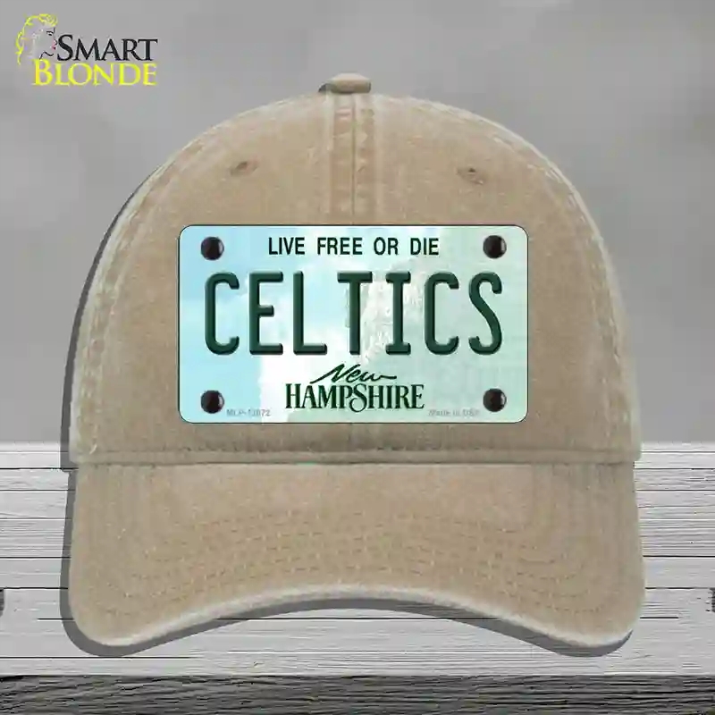 HAT09-MLP-12072 Celtics   Hampshire State Novelty License Plate Hat, Unconstructed Cotton - Khaki