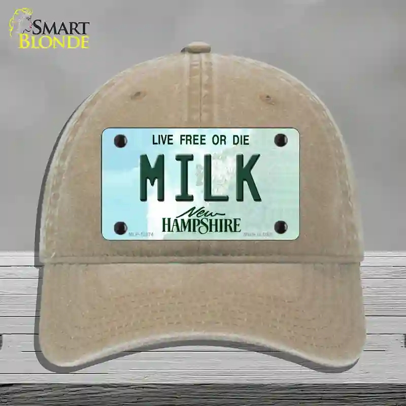 HAT09-MLP-12074 Milk   Hampshire State Novelty License Plate Hat, Unconstructed Cotton - Khaki