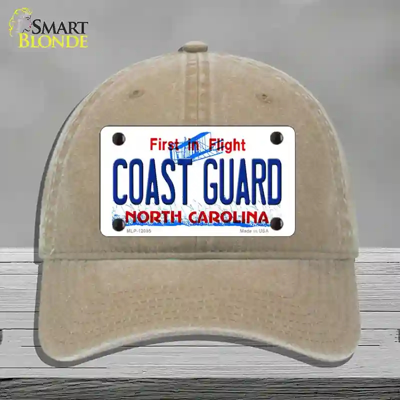 HAT09-MLP-12095 Coast Guard North Carolina State Novelty License Plate Hat, Unconstructed Cotton - Khaki