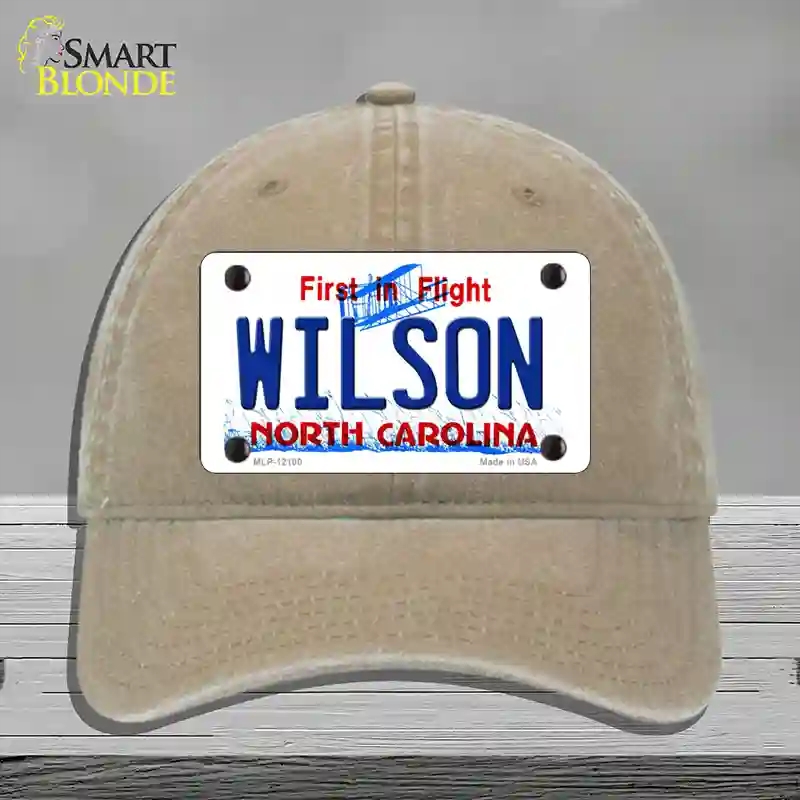 HAT09-MLP-12100 Wilson North Carolina State Novelty License Plate Hat, Unconstructed Cotton - Khaki