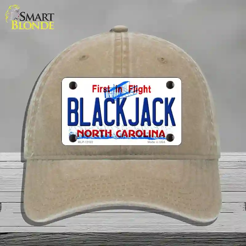 HAT09-MLP-12102 Blackjack North Carolina State Novelty License Plate Hat, Unconstructed Cotton - Khaki