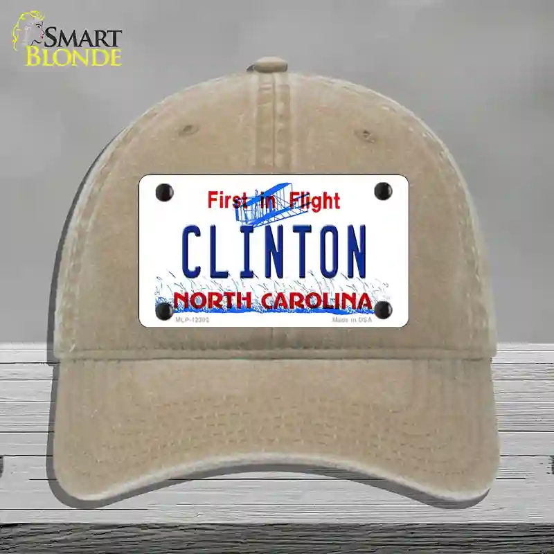HAT09-MLP-12302 North Carolina Clinton Novelty License Plate Hat, Unconstructed Cotton - Khaki