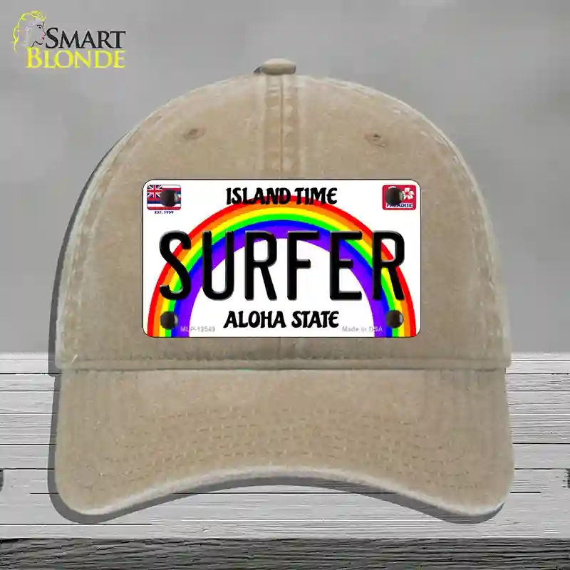 HAT09-MLP-12549 Surfer Hawaii Novelty License Plate Hat, Unconstructed Cotton - Khaki