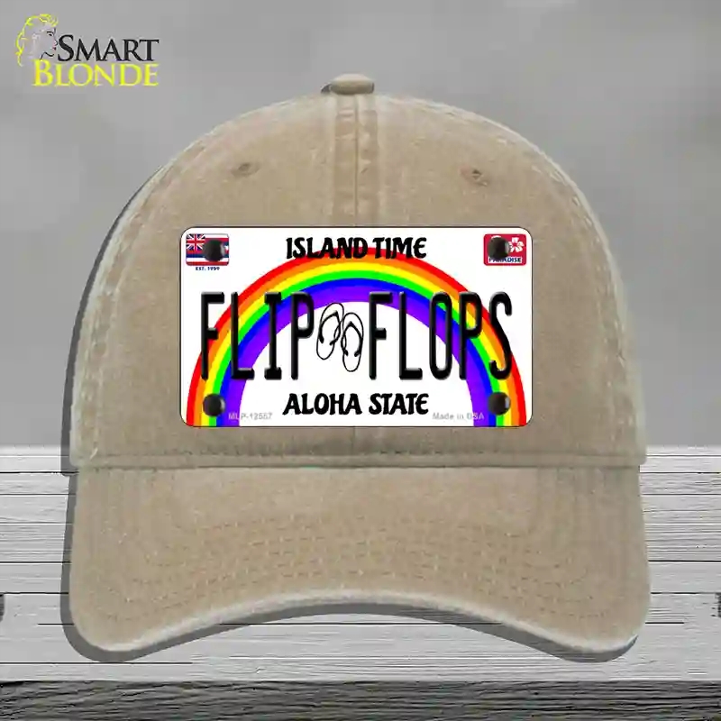 HAT09-MLP-12557 Flip Flops Hawaii Novelty License Plate Hat, Unconstructed Cotton - Khaki
