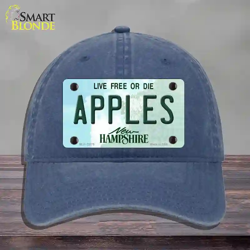 HAT11-MLP-12079 Apples   Hampshire State Novelty License Plate Hat, Unconstructed Cotton - Navy