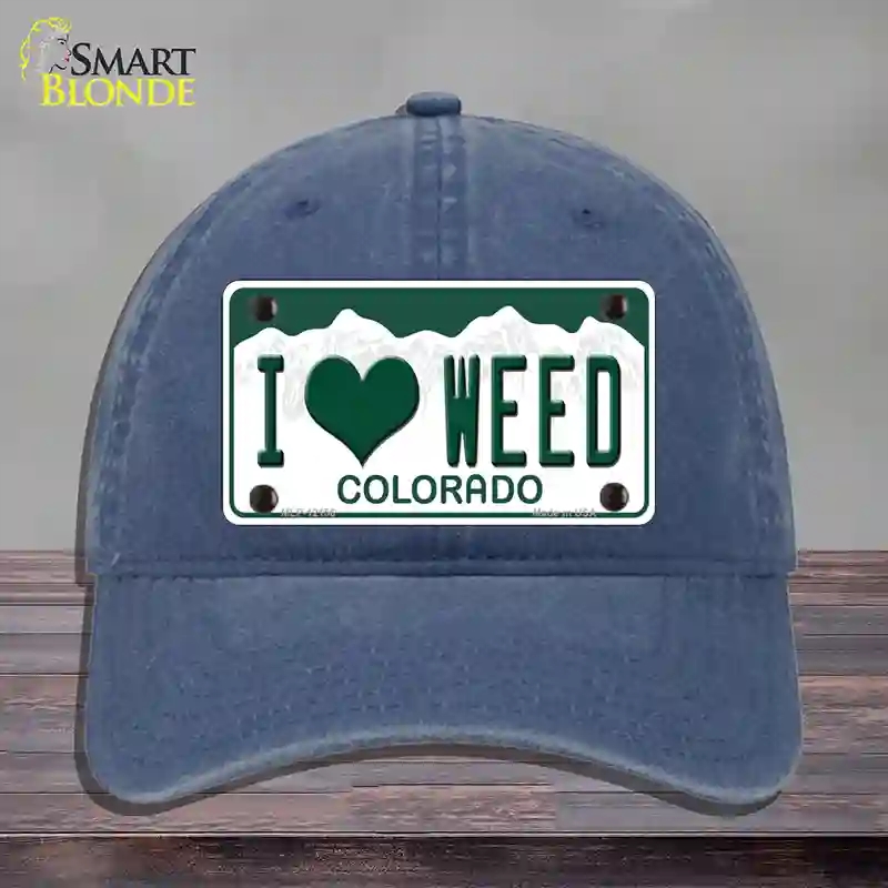 HAT11-MLP-12156 I Love Weed Colorado Novelty License Plate Hat, Unconstructed Cotton - Navy