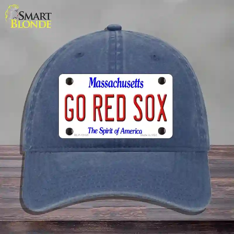 HAT11-MLP-12185 Go Red Sox Massachusetts Novelty License Plate Hat, Unconstructed Cotton - Navy