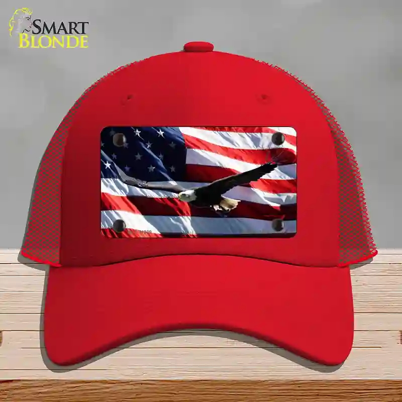HAT17-MLP-11939 Soaring Eagle Flag Novelty License Plate Hat, Mesh - Red