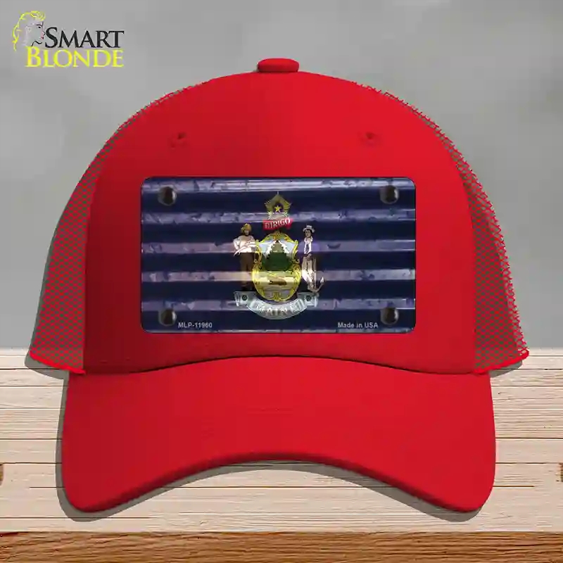 HAT17-MLP-11960 Maine Corrugated Flag Novelty License Plate Hat, Mesh - Red
