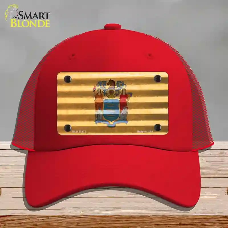HAT17-MLP-11971   Jersey Corrugated Flag Novelty License Plate Hat, Mesh - Red