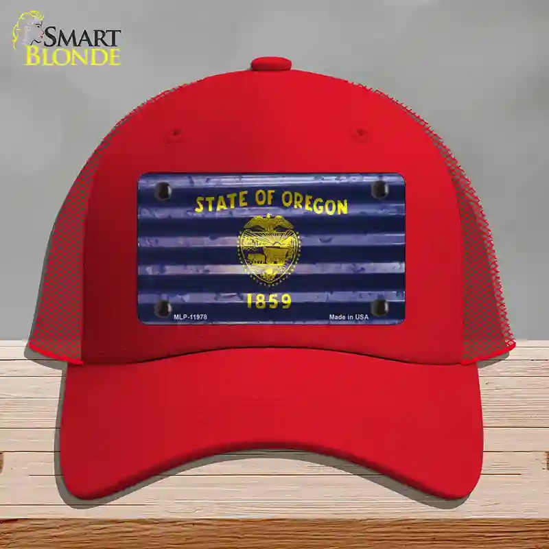 HAT17-MLP-11978 Oregon Corrugated Flag Novelty License Plate Hat, Mesh - Red