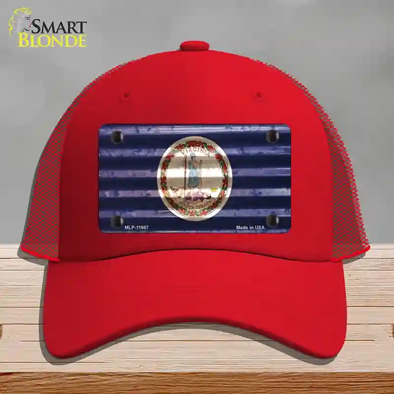 HAT17-MLP-11987 Virginia Corrugated Flag Novelty License Plate Hat, Mesh - Red